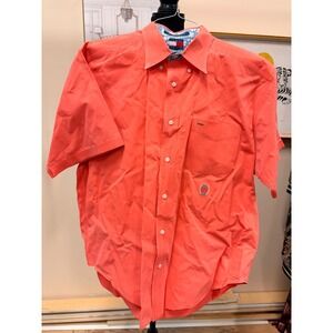 Vintage Tommy Hilfiger Mens Coral Short Sleeve Button Down Shirt Crest Logo L